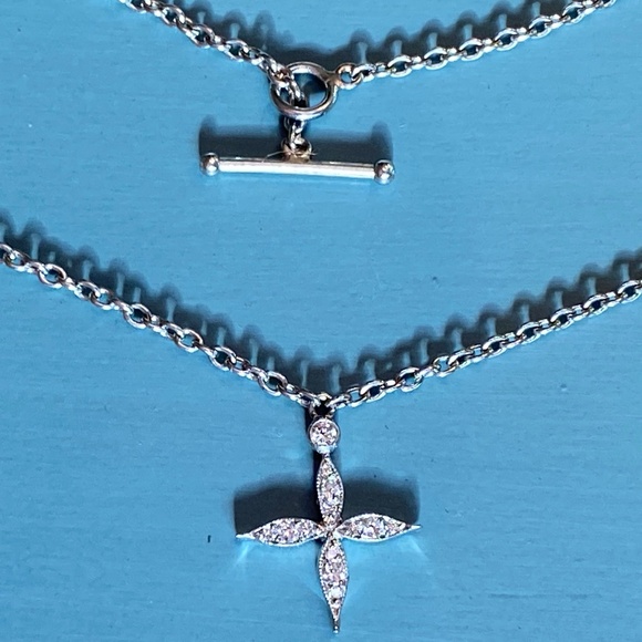 Designer CATHY WATERMAN Platinum PT900 & Diamond Star Cross Pendant Necklace - Picture 10 of 13